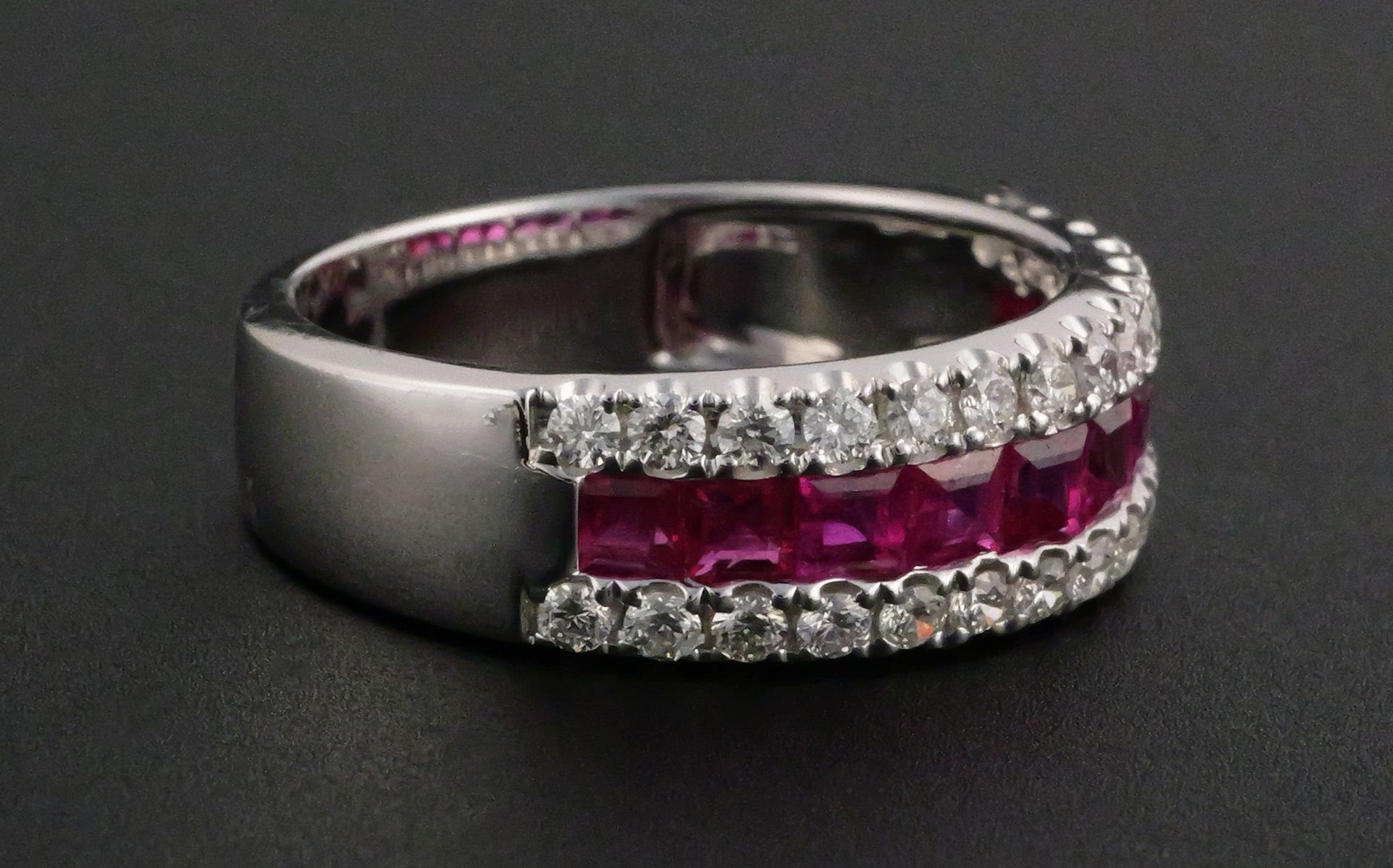 14K White Gold Ruby Diamond Ring