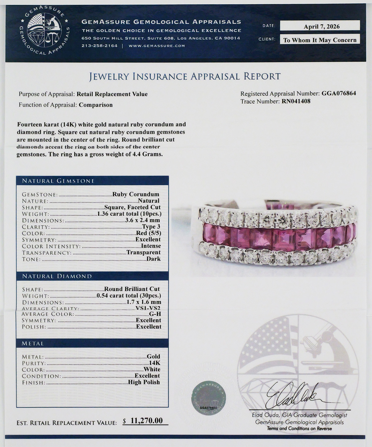 14K White Gold Ruby Diamond Ring