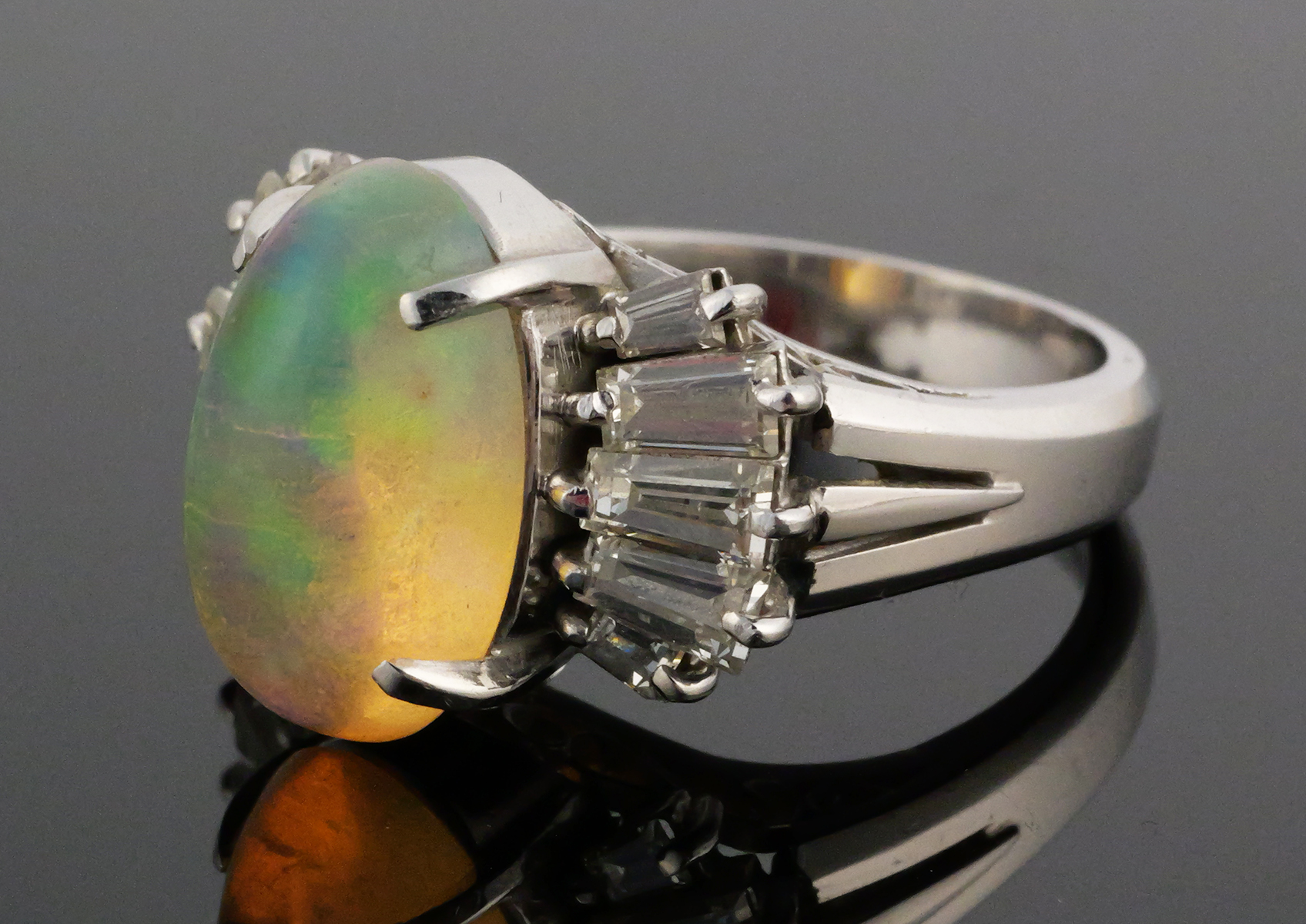 3.5 Ct. Opal & Diamonds Platinum Ring