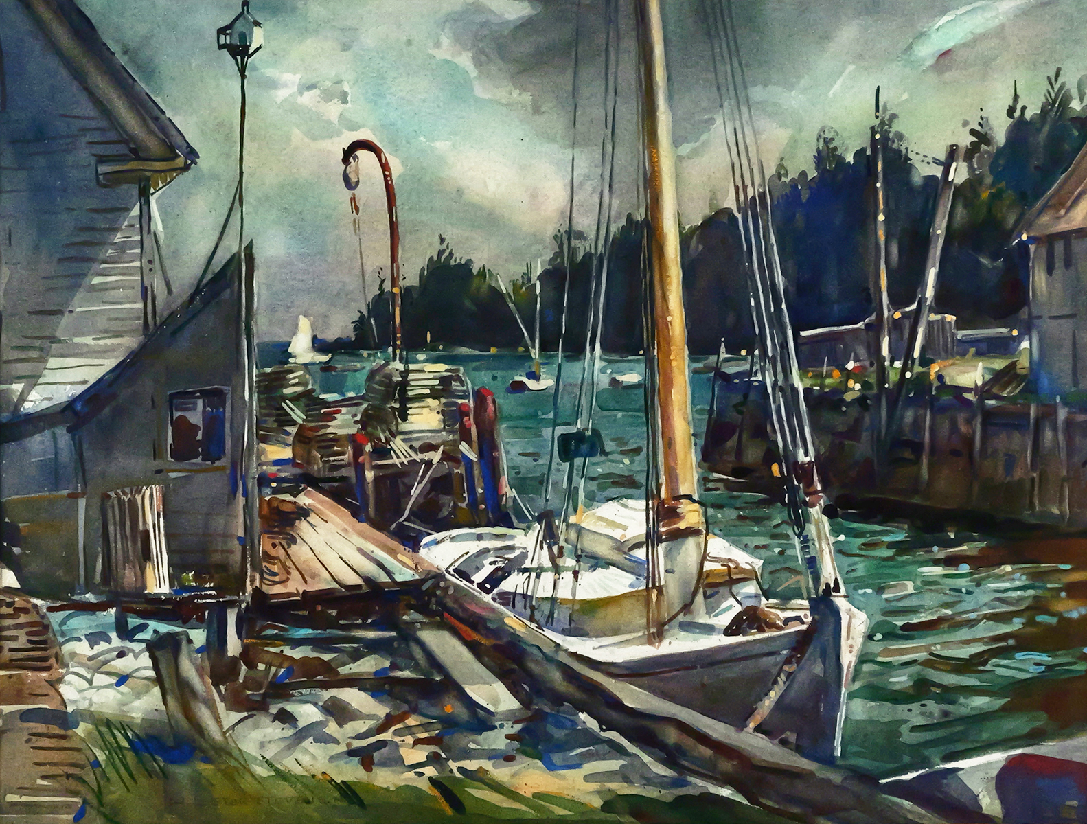 W. LESTER STEVENS Harbor Painting
