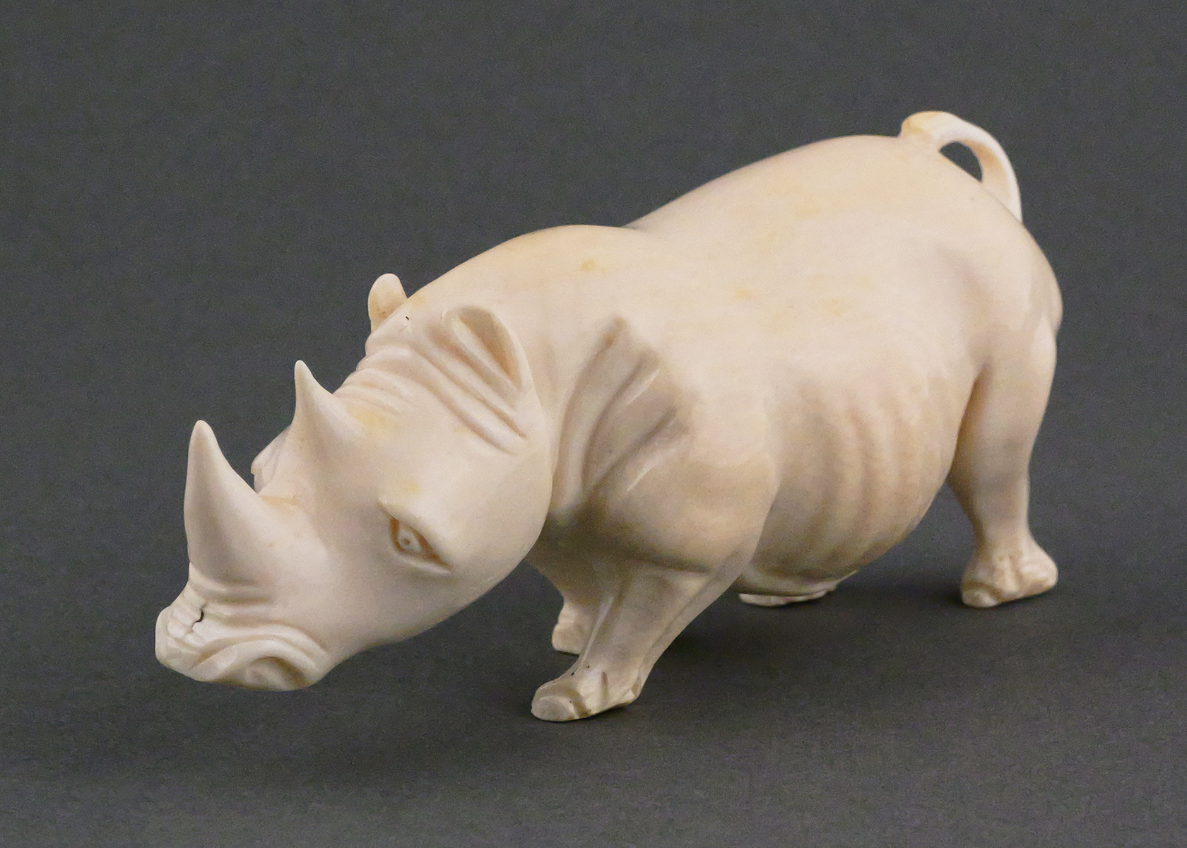 African Carved Ivory Rhinoceros Figure