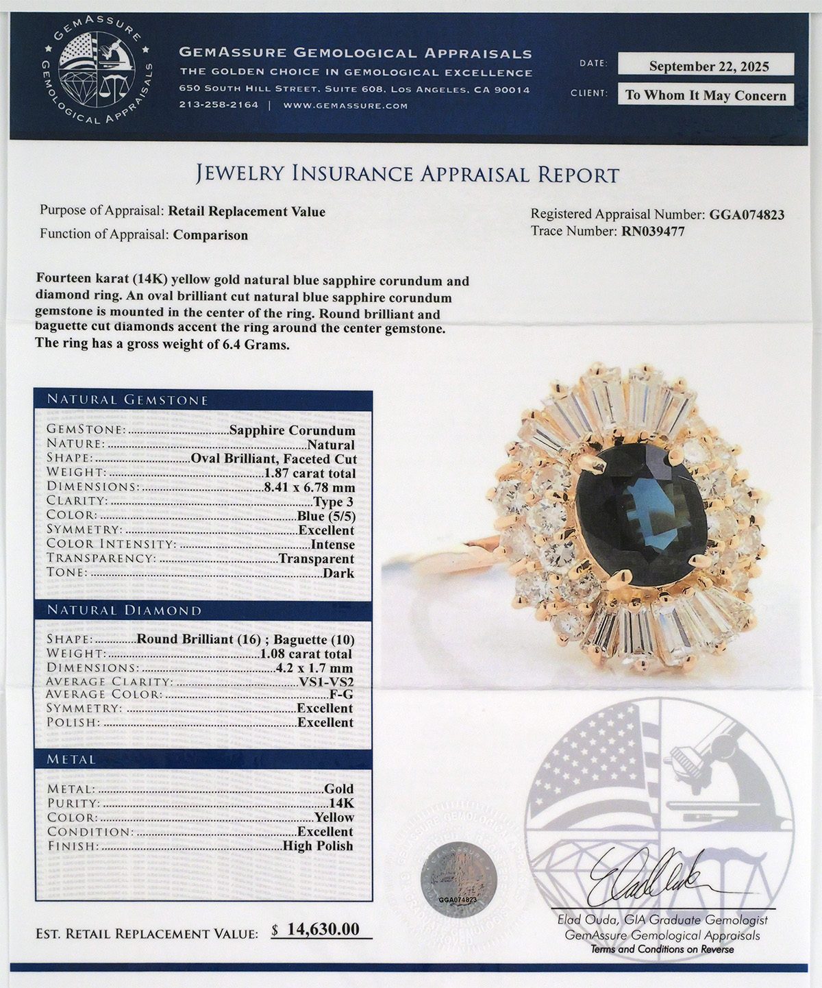 14K Gold Sapphire Diamond Ring