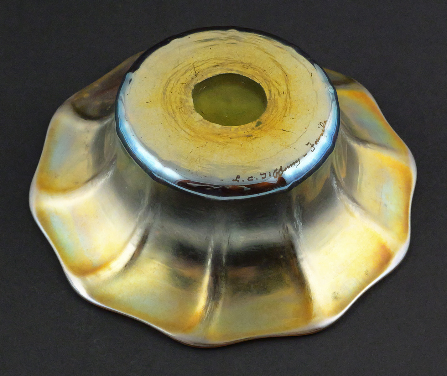 Signed Tiffany Favrile Iridescent Art Glass Bowl