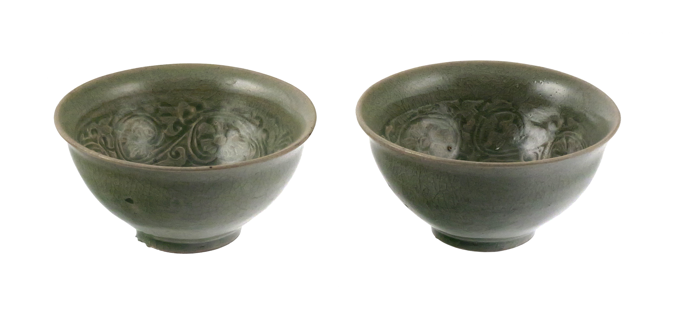 (2) Chinese Celadon Glazed Bowls Longquan Style