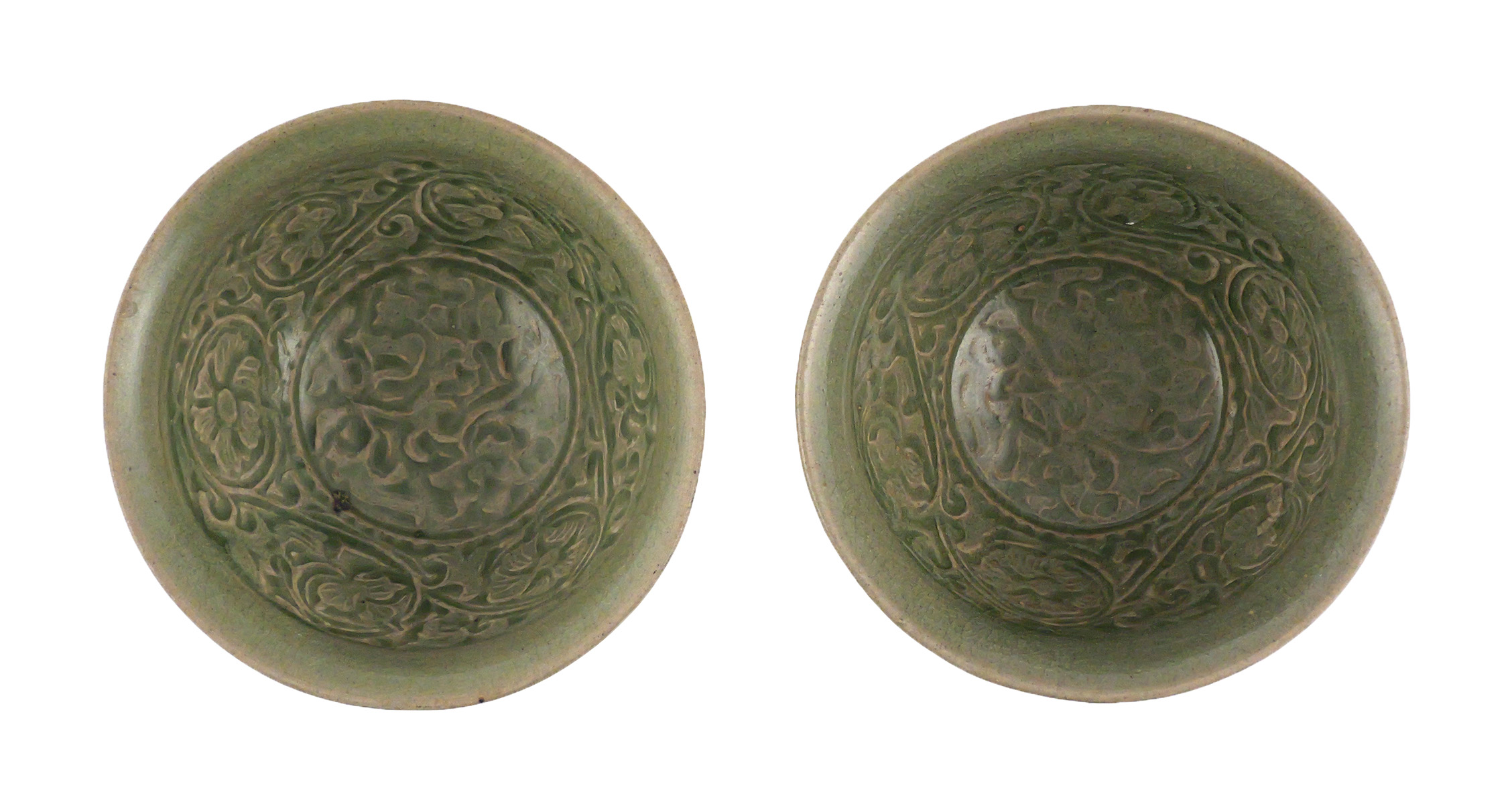(2) Chinese Celadon Glazed Bowls Longquan Style