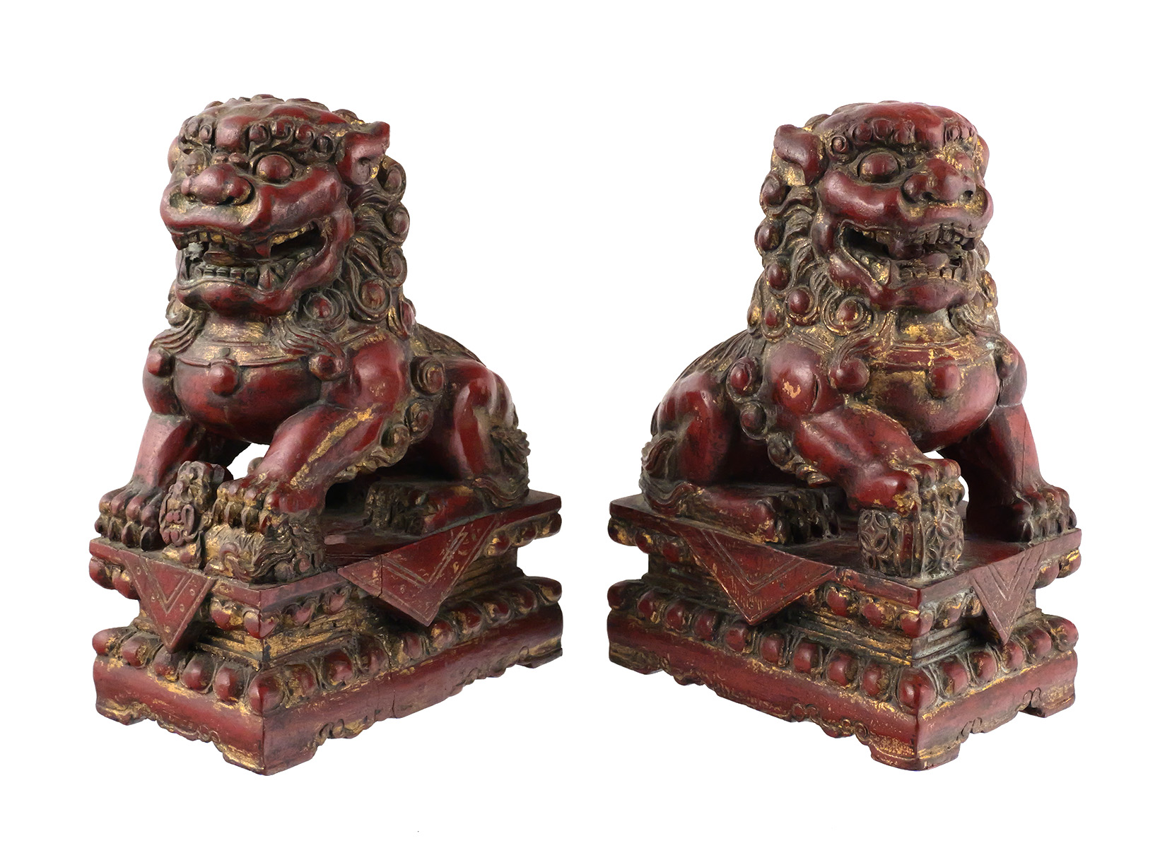 Pair of Vintage Chinese Carved Foo Dogs