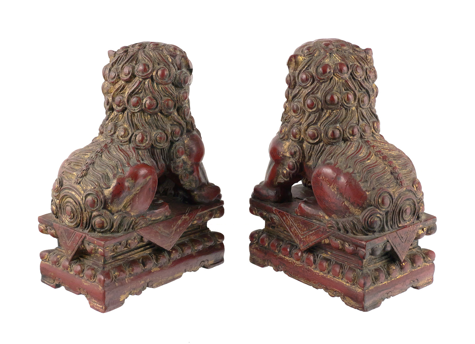 Pair of Vintage Chinese Carved Foo Dogs