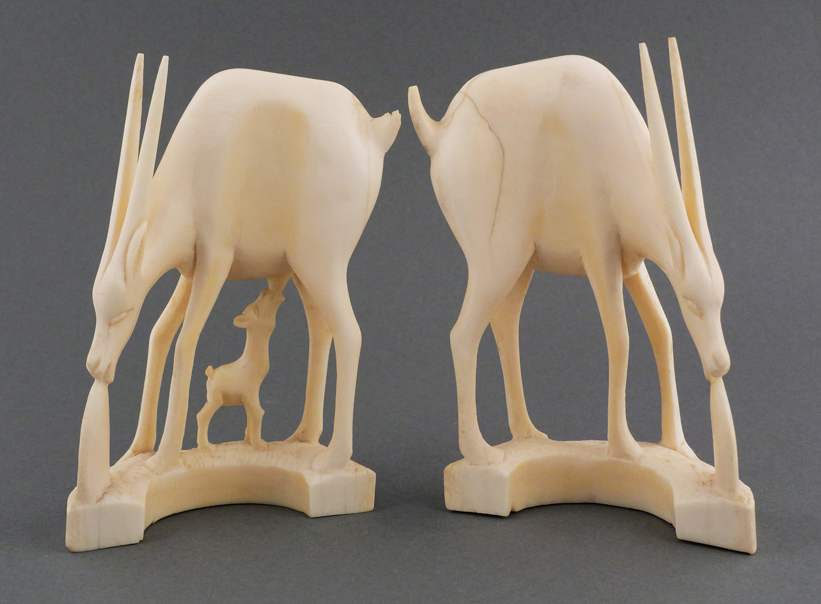 Pair of African Ivory Gazelle or Antelope Figures