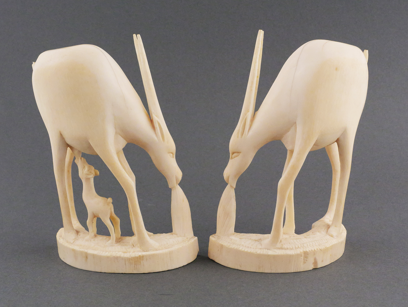 Pair of African Ivory Gazelle or Antelope Figures