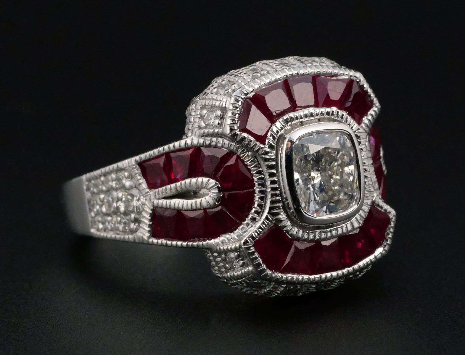 Oscar Friedman Platinum Ruby Diamond Ring