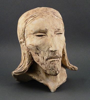 ROBERT HODGELL, Ceramic Sculpture, Bust. White ceramic bust, possibly a representation of Jesus. 