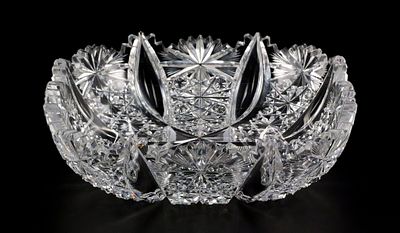 ABCG Hawkes Grecian Square Bowl. Antique American Brilliant Period Cut Glass signed Hawkes low 