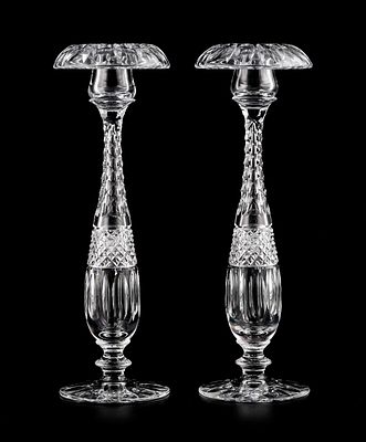 Pairpoint Rolled Rim Candlesticks Pair. Antique American Brilliant Period Cut Glass candle 