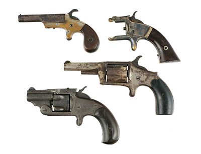 (3) Antique Pocket Revolvers. Group of four antique firearm pieces including three firearms and 