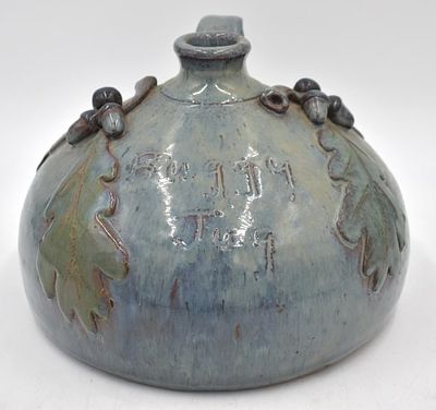 Bobby Ferguson Buggy Jug Stoneware Crock. 6 inches by 9 inches, signed on bottom, acorn motif 