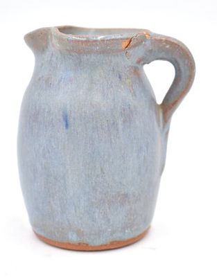 Brown’s Pottery Miniature Stoneware Pitcher. 3 inches by 2.5 inches, signed on bottom, small 