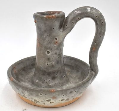 Burlon B. Craig Stoneware Pottery Chamberstick. 5 inches by 5.25 inches, stamped on bottom, no 