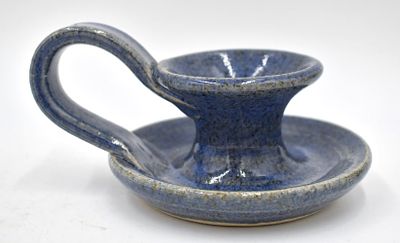 1993 Turn & Burn Pottery Chamberstick. 2.75 inches by 5.25 inches, signed and inscribed on 