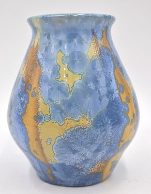 1996 Pisgah Forest Pottery Blue Crystalline Vase. 6 inches by 5 inches, stamped and dated on 