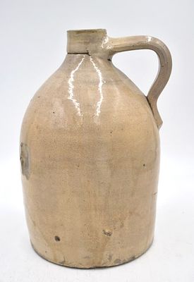 Unmarked Salt-Glazed Stoneware Jug. 11 inches by 8 inches, has chips on bottom and side, see photos