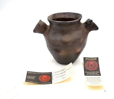 Amanda Swimmer Figural Head Double-Handled Vase. Cherokee Pottery, 5.5 inches by 7.5 inches 