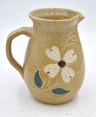 Cleater and Billie Meaders Pottery Dogwood Pitcher. 7.25 inches by 6.5 inches, signed and dated 