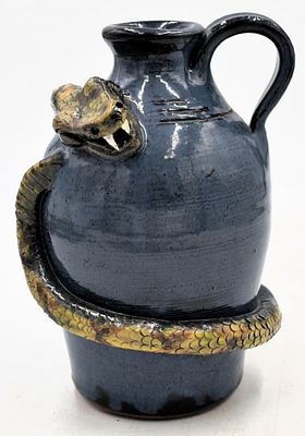 Stanley Ferguson Folk Art Pottery Snake Jug. 8 inches by 5.5 inches, signed and dated 7/05 on 