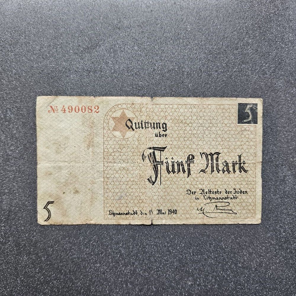Poland WWII USED Litzmannstadt Lodz Ghetto, 5 MARK, 1940 BANKNOTE
. Poland WWII USED 