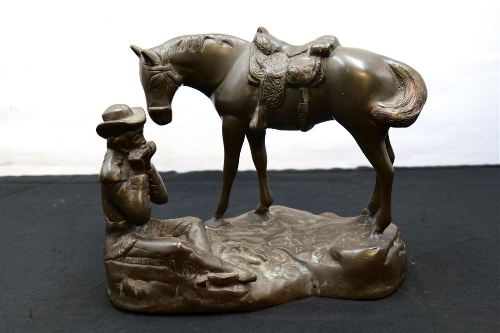 Lot 157: Bronze Statue of Cowboy and Horse