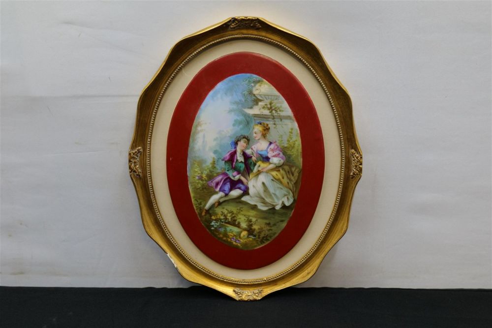 Lot 164: Framed Oversized Hand-Painted Porcelain Plaque