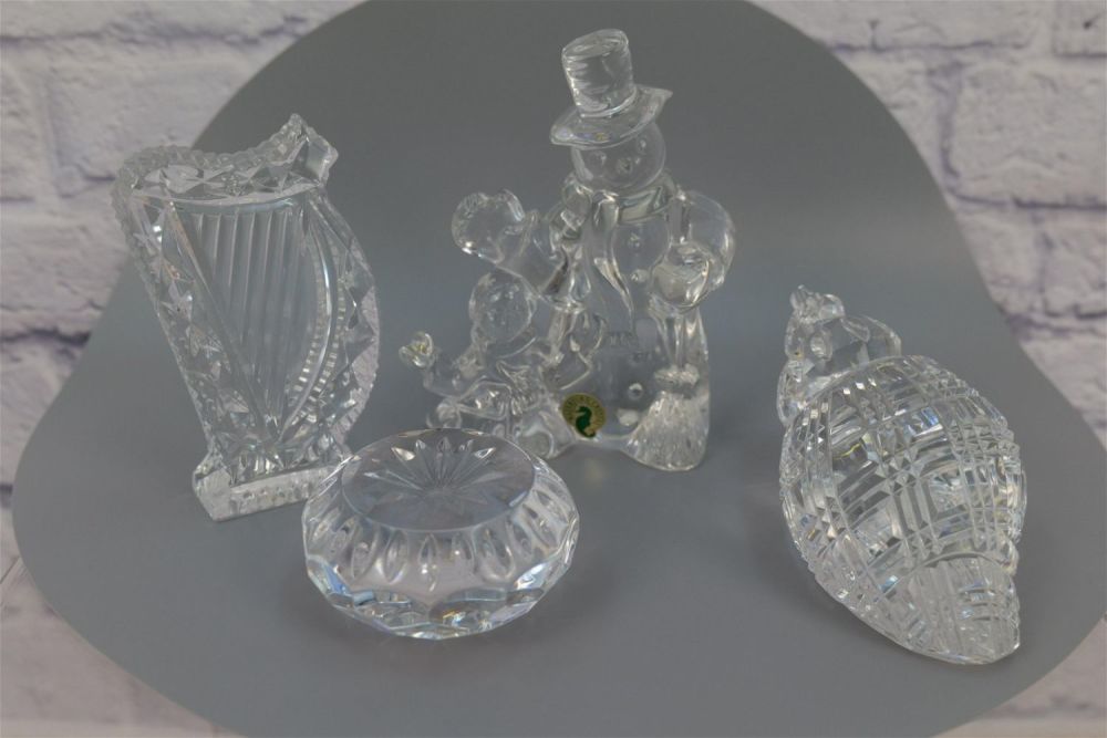 Lot 206: Grouping of 4 Waterford Paperweights and Figurines