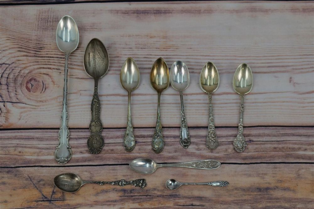 Lot 223: Lot of Flatware and Souvenir Spoons