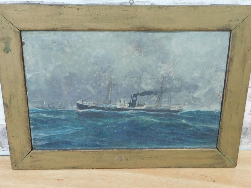 Lot 235: Oil on Board - Swedish Steam Ship