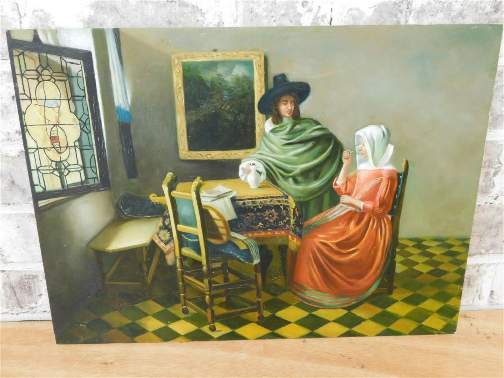 Lot 236: Oil on Wood Panel - Dutch Couple