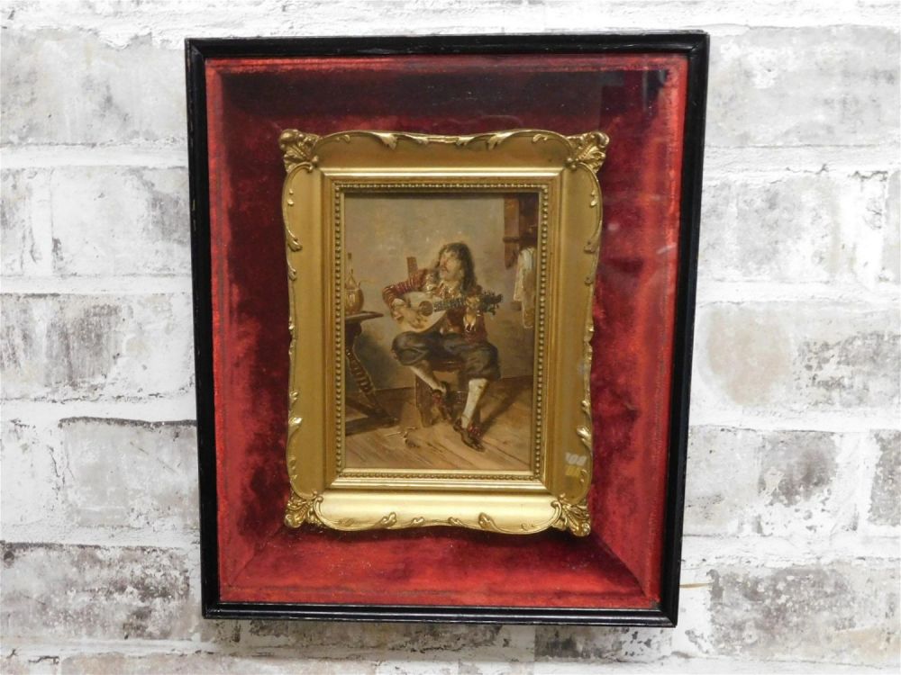 Lot 243: Oil on Wood Panel - Man Playing Guitar