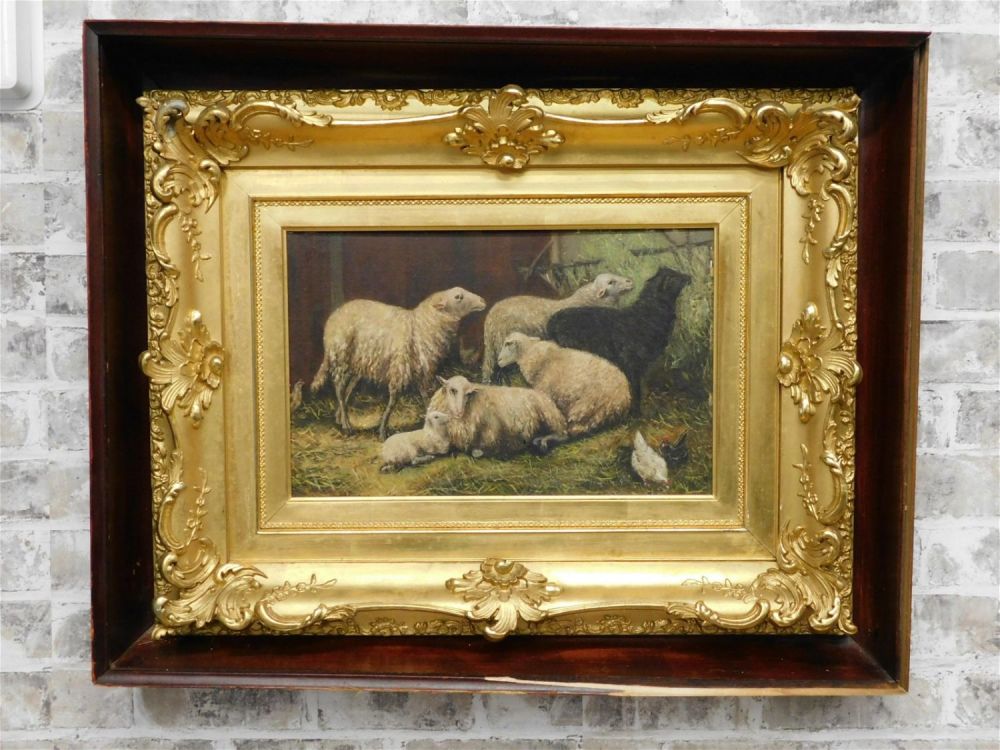 Lot 264: Oil on Board - Chickens and Roosters
