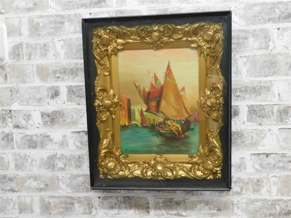 Lot 269: Oil on Canvas by Rm Shea - Boats