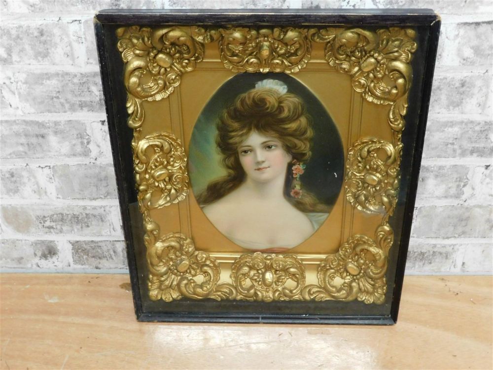 Lot 272: Framed Portrait Print on Tin - Victorian Woman