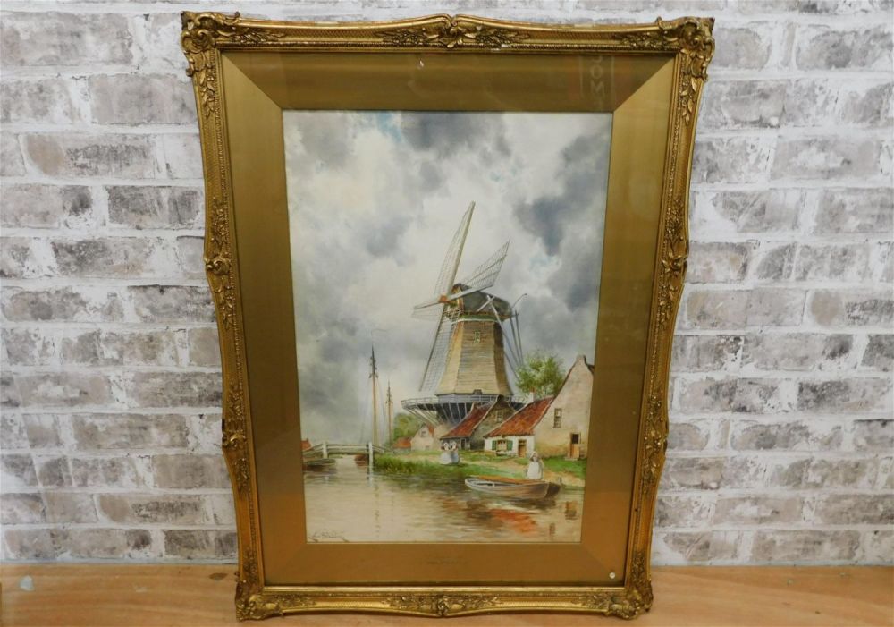 Lot 274: Watercolor by L. Van Staaten - Windmill