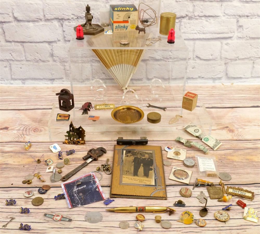 Lot 182: Group Lot of Pins and Miniature Collectibles