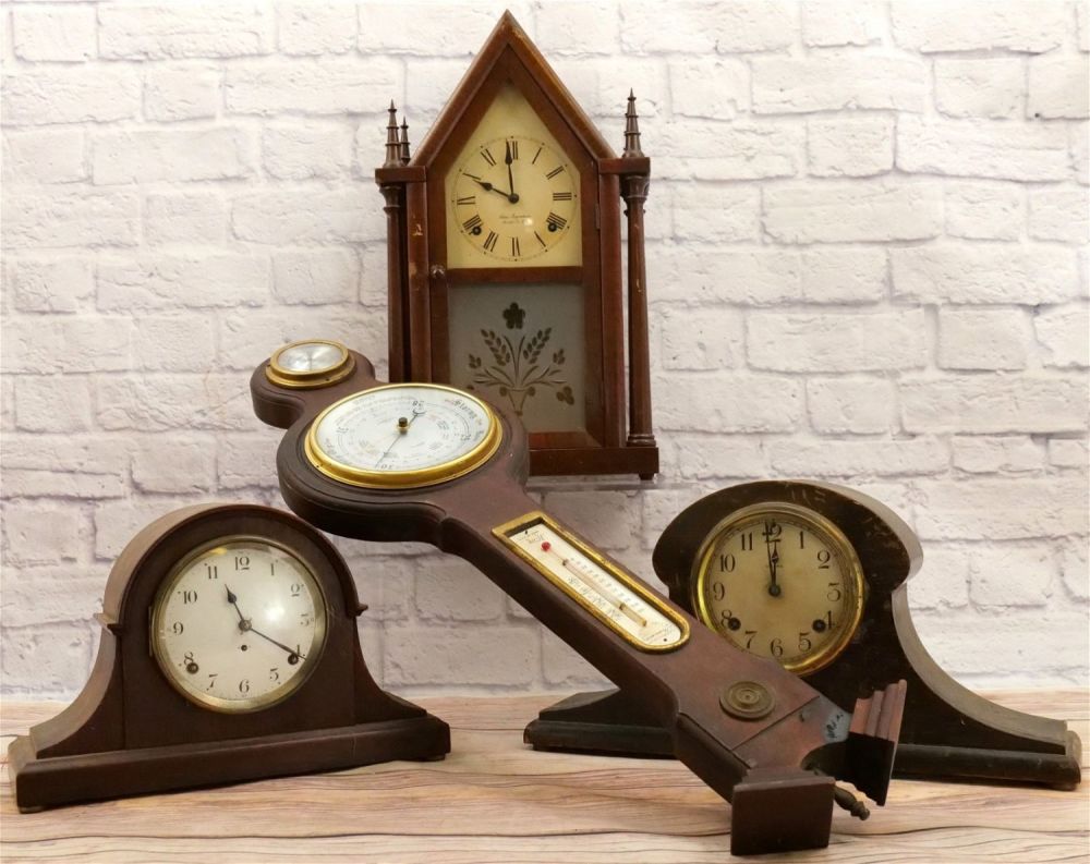 Lot 200: Group Lot of Mantle Clocks and Barometer