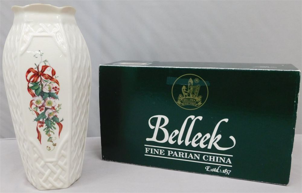 Lot 259: Belleek Winter Rose Tall Vase