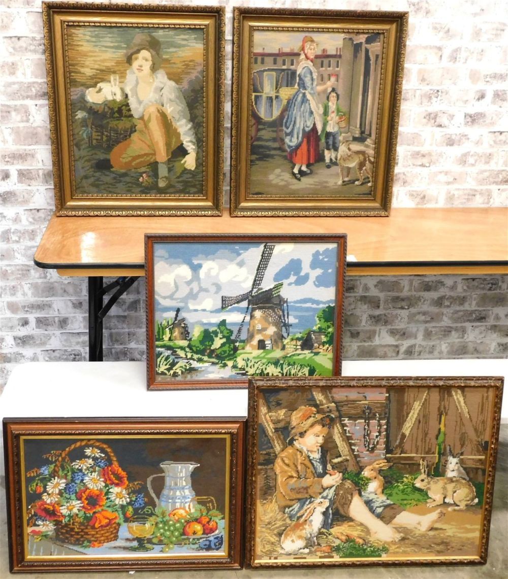 Lot 270: Group Lot of 5 Framed Needlepoints