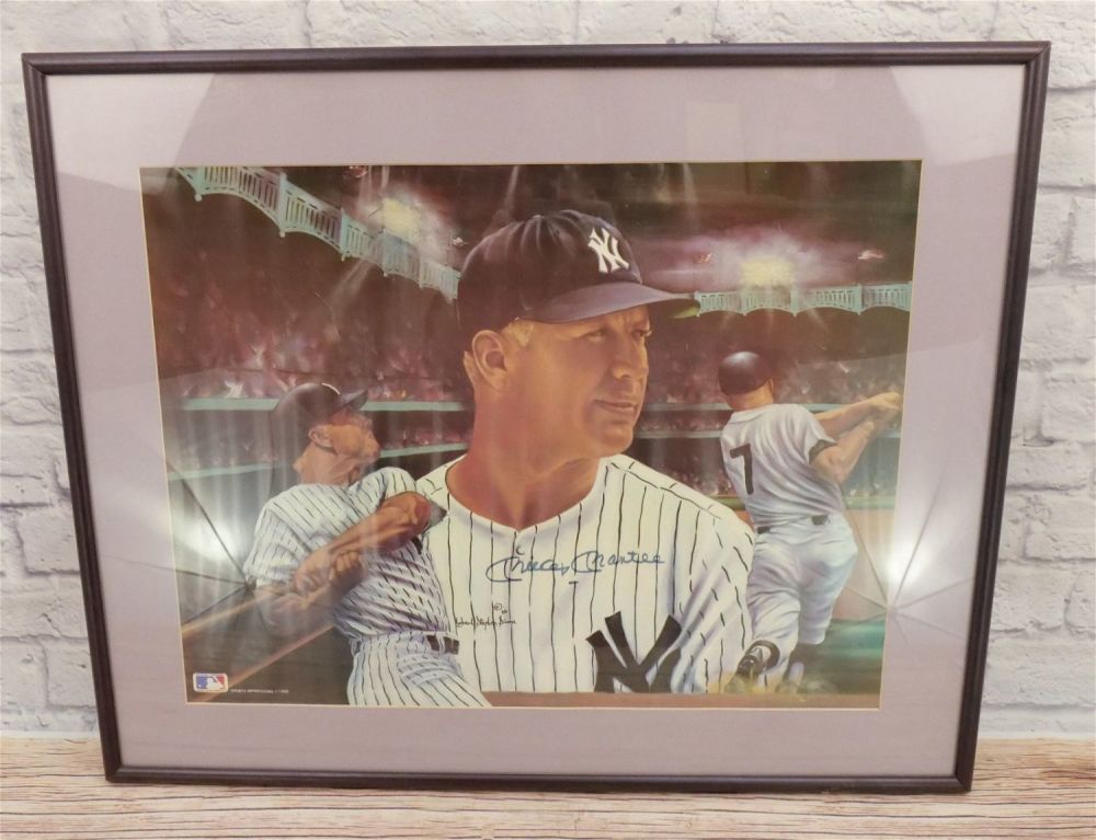 Lot 284: Framed Mickey Mantle Poster - Autographed
