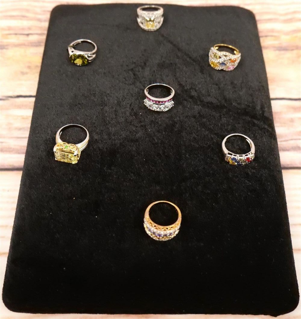Lot 167: Lot of 7 Sterling and Multi-Colored Rhinestone Rings