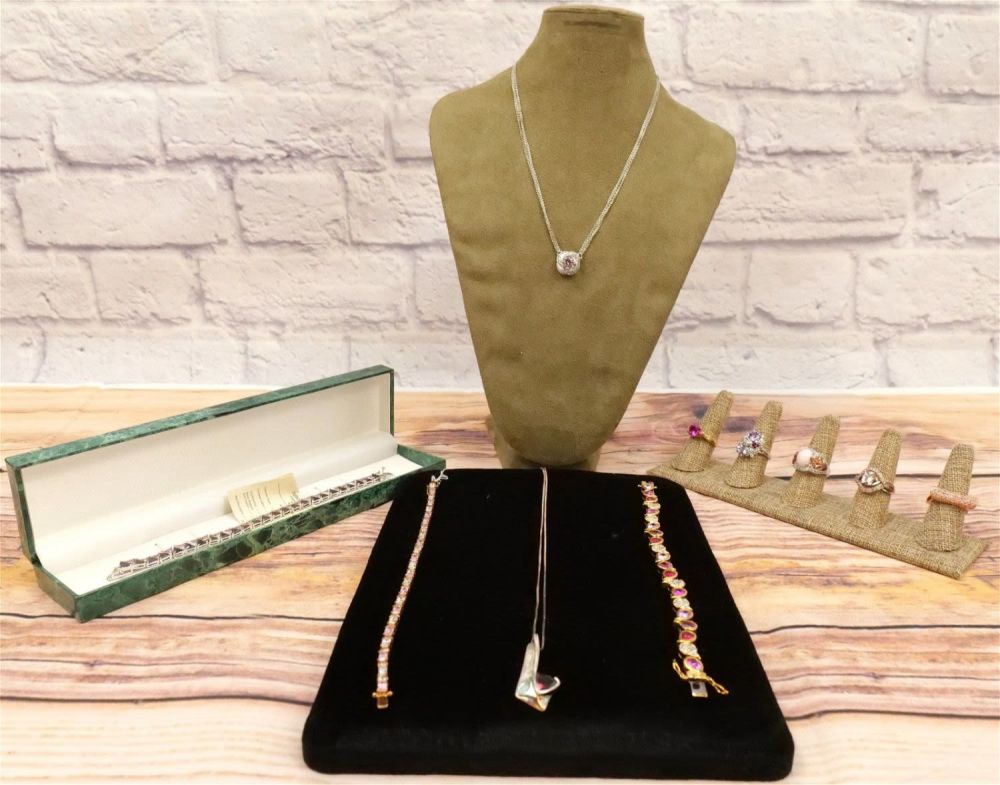 Lot 196: Lot of Sterling and Pink Stone Jewelry