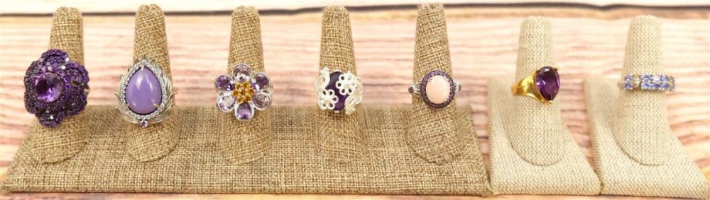 Lot 203: Lot of 7 Purple and Pink Stone Sterling Rings
