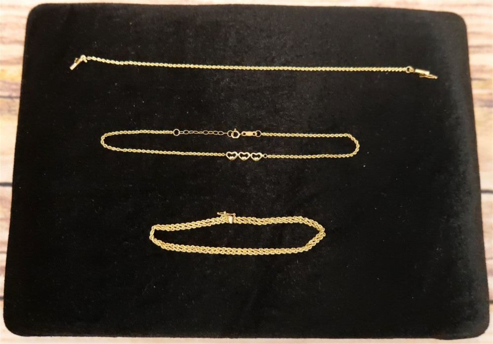 Lot 288: Lot of 3 14k Yellow Gold Rope Chain Bracelets/Anklets