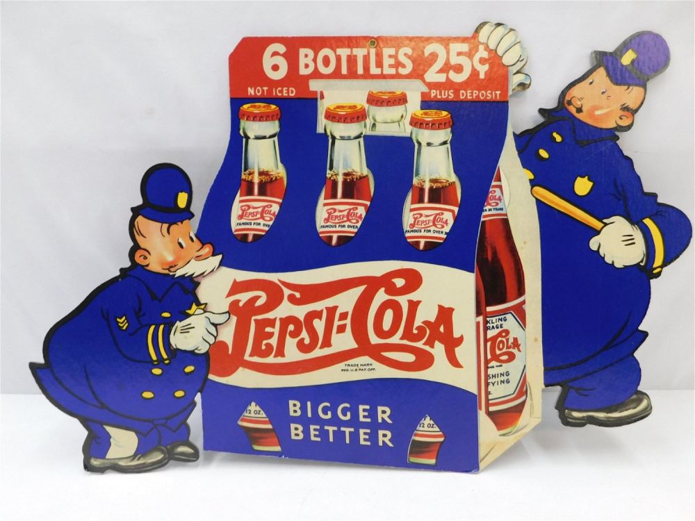 Lot 155: Vintage Cardboard Double Sided Pepsi-Cola Sign