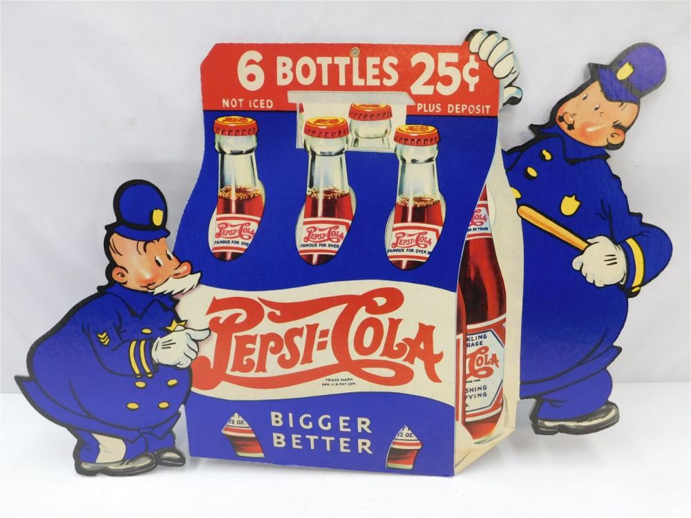 Lot 156: Vintage Cardboard Double Sided Pepsi-Cola Sign